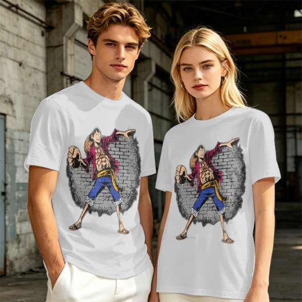 Olive T-Shirt with Monkey D Luffy Breaking Through Brick Wall Art
