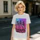 Olive T-Shirt With Neon Cyberpunk Warrior Women Graphic
