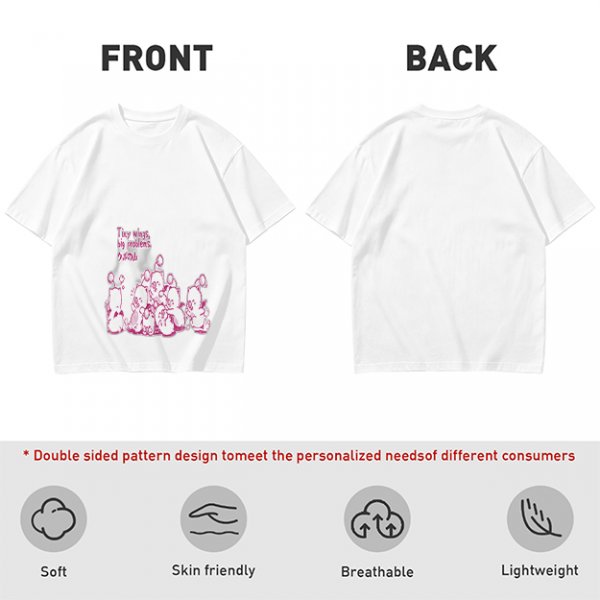 Olive Green T-Shirt With Pink Whimsical Graphic Print