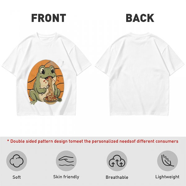 Olive Green T-Shirt Featuring a Frog Eating Spaghetti Graphic