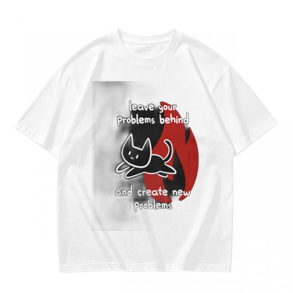 Olive graphic tee with funny cat and leave your problems behind quote