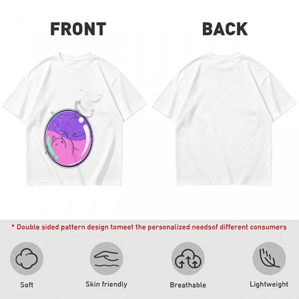 Olive T-shirt with Sleeping Cats in Colorful Bubble Graphic