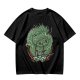 Olive T-shirt with Green Dragon and Samurai Warrior Graphic