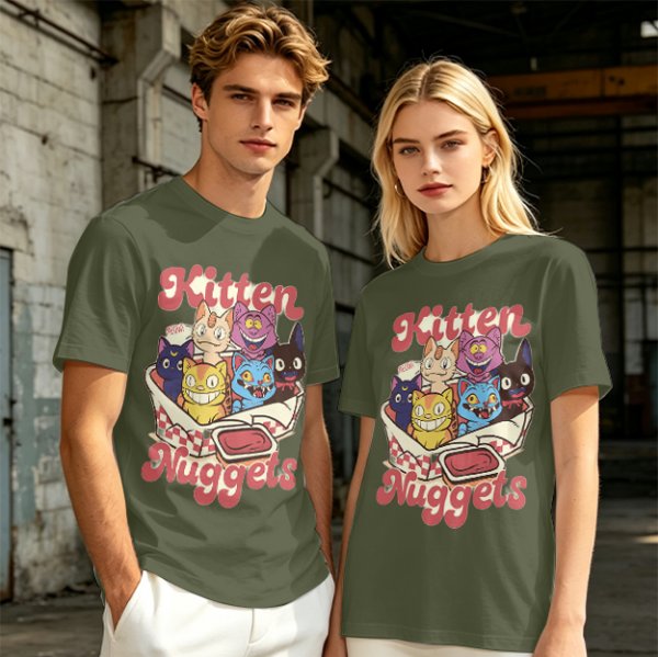 Olive graphic t-shirt with kitten nuggets print