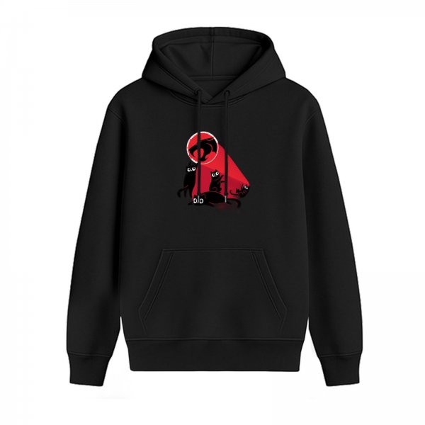 Black Hoodie With Red Cat Logo And Kitten Graphic Print
