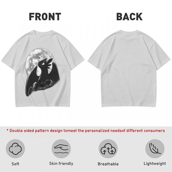 Olive T-Shirt Featuring Toothless Dragon Against Full Moon