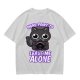 Olive t-shirt with a black cat holding a magic 8 ball and text 'Signs Point To Leave Me Alone'