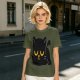 Olive T-Shirt with Relaxed Black Cat Graphic Design