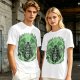 Olive T-Shirt With Skeleton Gentleman And Green Flames Art
