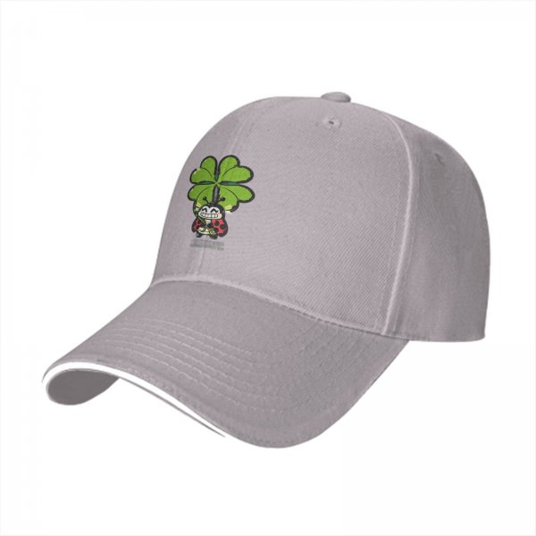 Black baseball cap with ladybug and four-leaf clover graphic