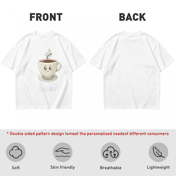 Olive Green T-Shirt With Cute Smiling Steaming Coffee Cup Print