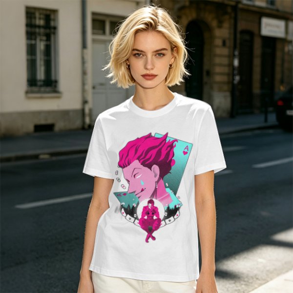 Olive T-shirt with Hisoka Anime Character and Ace of Hearts Print