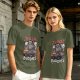 Olive green t-shirt with Trash Buddies raccoon possum and skunk graphic