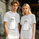 Olive T-Shirt With White Cat Playing Harmonica Graphic