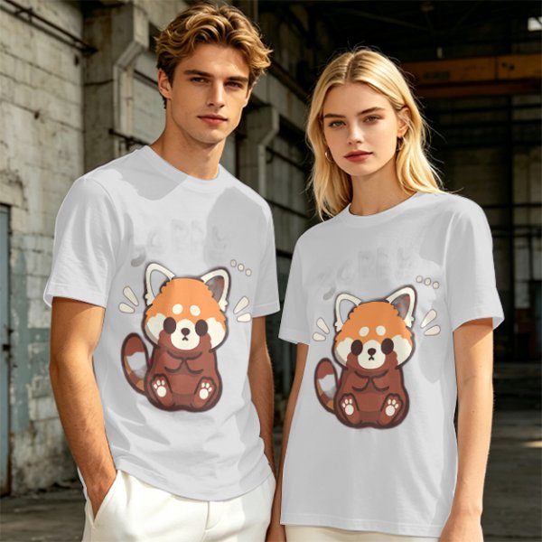 Olive T-Shirt With Cute Shy Red Panda Graphic Print