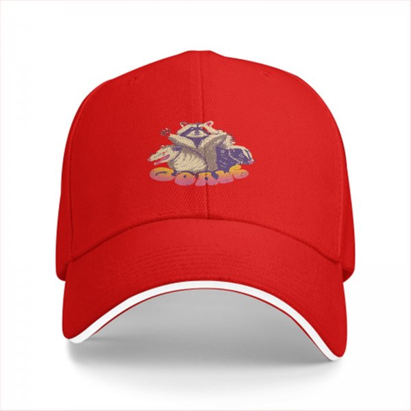 Black Baseball Cap With Raccoon, Opossum And Skunk Graphic Print