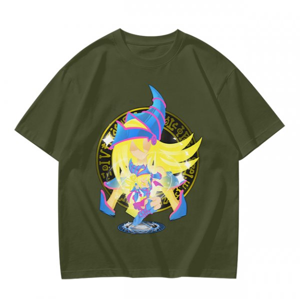 Olive T-Shirt with Dark Magician Girl Anime Graphic Print
