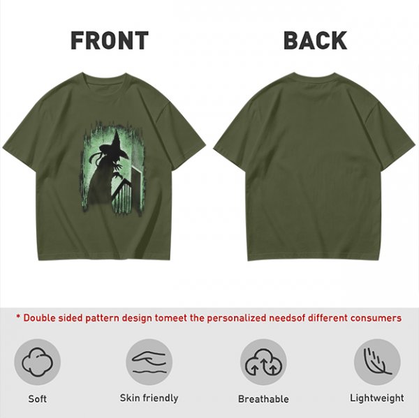 Olive T-Shirt With Spooky Witch Silhouette Halloween Graphic