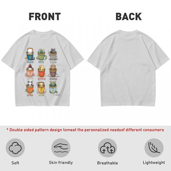 Olive T-Shirt With Cute Animal Teacup Character Print