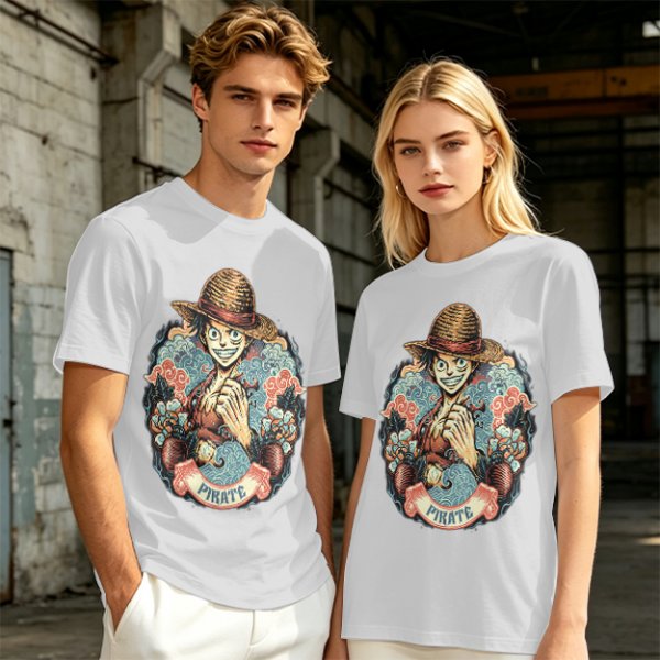 Olive T-Shirt Featuring Monkey D. Luffy Pirate Anime Art