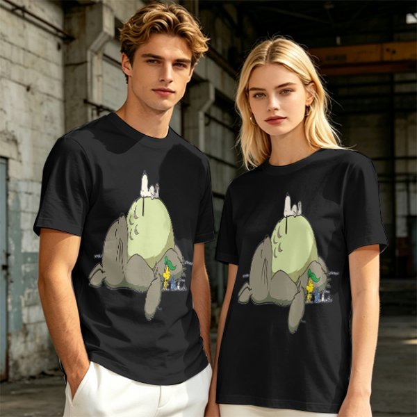 Olive T-shirt with whimsical forest spirit and small animal graphic print
