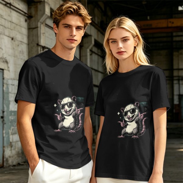Olive T-Shirt With Cool Sunglass Wearing Opossum Graphic