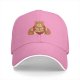 Black baseball cap with a winking bear graphic that says Here for the Snacks