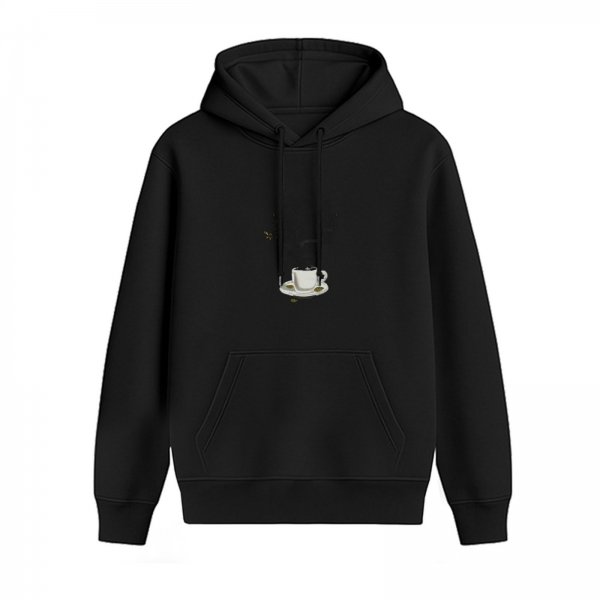 Black Hoodie With Coffee Cup Graphic Print