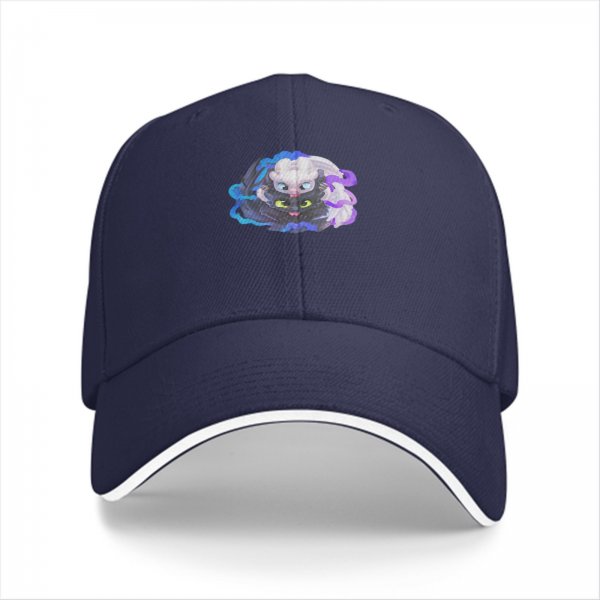 Black Baseball Cap With Toothless And Light Fury Dragon Art
