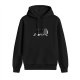 Black hoodie with stylized character graphic print