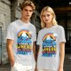 Olive graphic tee with cute mountain rainbow and 'I Wanna Be Where The People Aren't' text