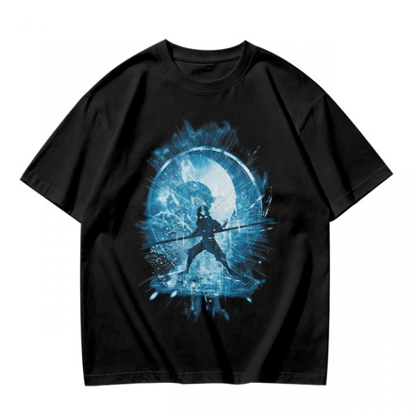 Olive T-Shirt With Blue Warrior Silhouette Graphic Print