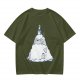 Olive T-shirt with Totoro in Snow and Small Blue Creature Print