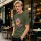 Olive T-Shirt With Scared Viking Cat Graphic Print