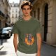 Olive T-Shirt With Cartoon Goat On Flames And Skulls Print