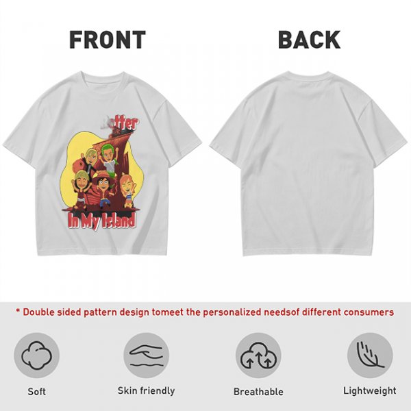 Olive T-Shirt With One Piece Anime Crew 'In My Island' Print