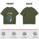 Olive green graphic t-shirt with grumpy cat holding New Year's resolutions