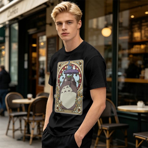 Olive Green T-Shirt With My Neighbor Totoro Art Nouveau Print