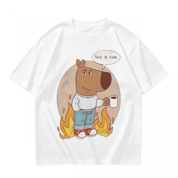 Olive T-Shirt Featuring the 'This Is Fine' Dog Meme Art