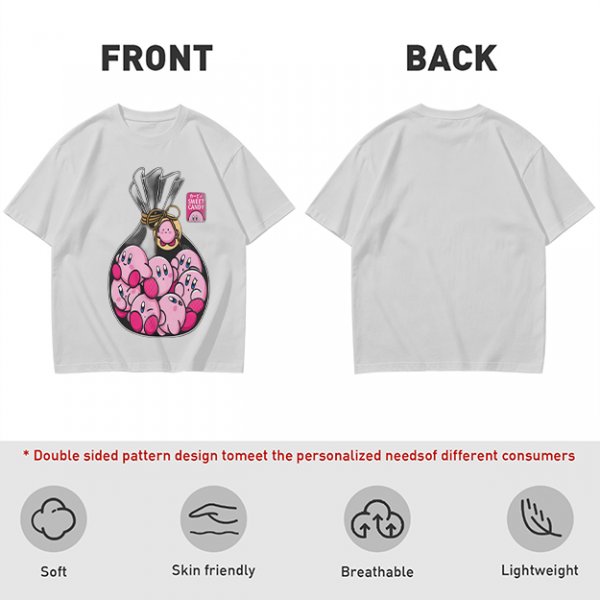 Olive T-Shirt With Cute Kirby Candy Bag Graphic