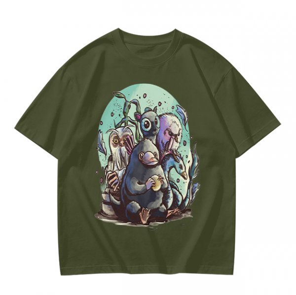 Olive T-Shirt With Magical Creature Group Art Print