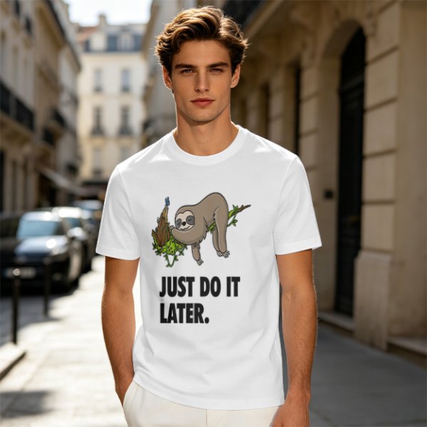 Olive Sloth 'Just Do It Later' Graphic T-Shirt