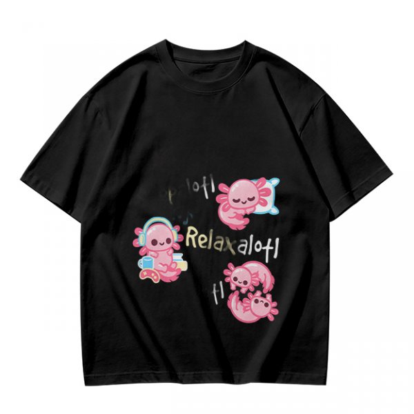 Olive T-Shirt With Cute Axolotl Relaxalotl Graphic Print