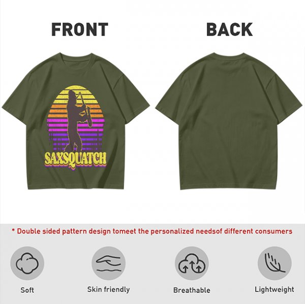Saxsquatch Bigfoot Playing Saxophone Retro Sunset T-Shirt