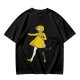 Olive Green T-Shirt With Whimsical Yellow Girl Graphic Print