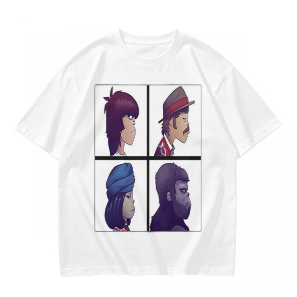 Olive T-Shirt With Four Gorillaz Character Portraits Print