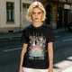Olive graphic t-shirt with tropical sunset wave and palm tree print