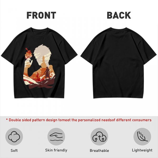 Anime Fire Bender Silhouette Graphic T-Shirt