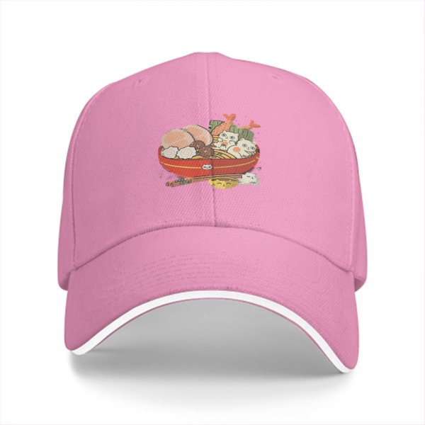 Black Baseball Cap With Cute Cat Ramen Bowl Graphic