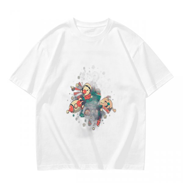 Olive T-Shirt With Whimsical Space Themed Cartoon Print